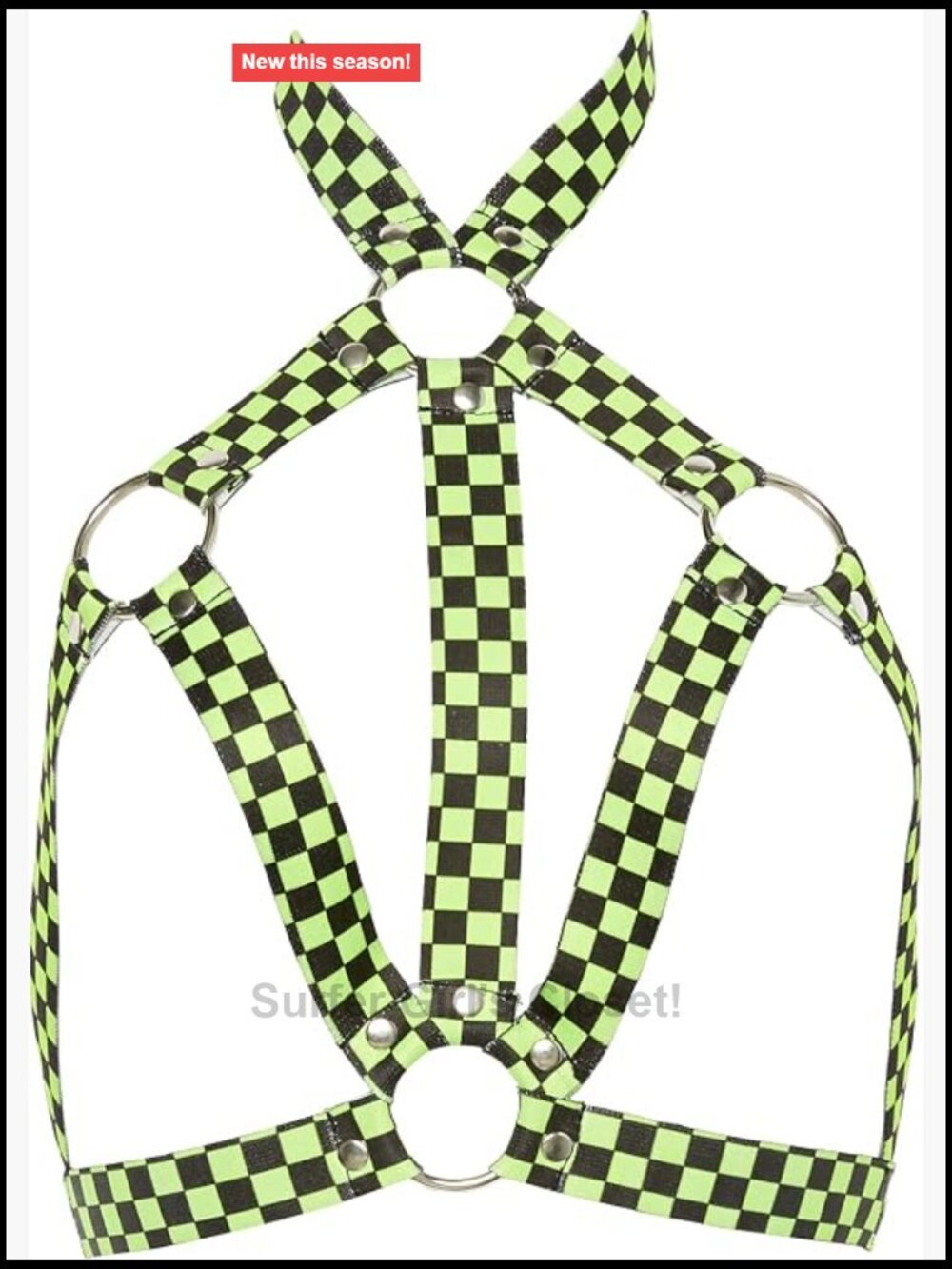Women's Checker Stretchy Body Harness Corset with Silver Hardware